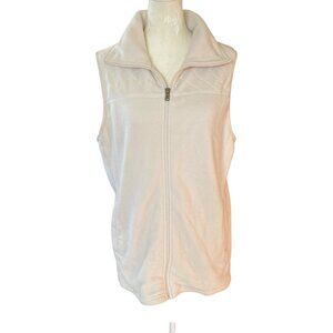 Chaps women's large cream sleeveless collared zip up stretchy soft fleece vest